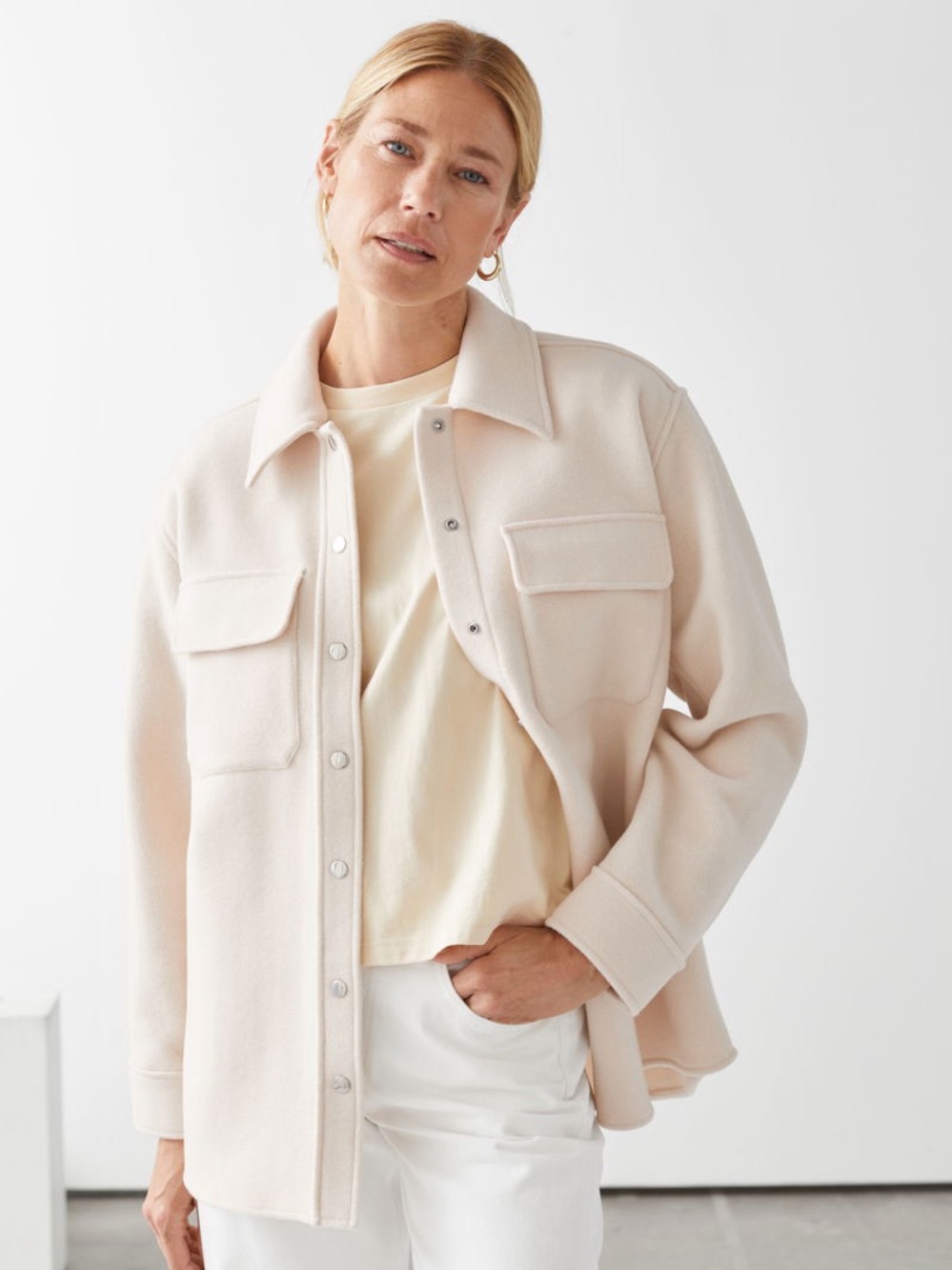 & Other Stories Wool Blend Workwear Shirt Shacket 8 Oversized Minimalist Luxury